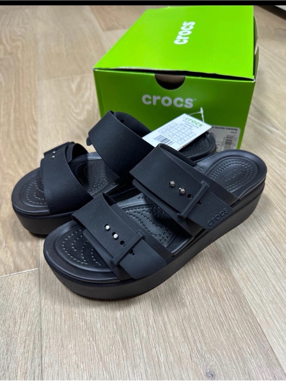 CROCS Women's Black Dual-Buckle Platform Sandals